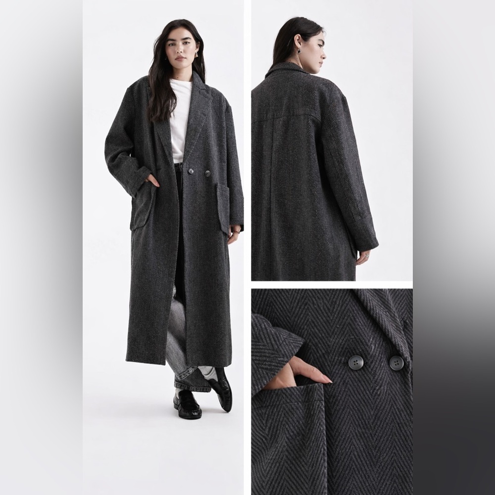 Daisy Street Herringbone Oversized Maxi Coat XL EU42 quiet luxury / minimalist /